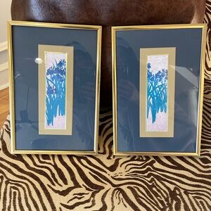 Estate Vtg 1986 Kinder Harris Small Tall Iris Prints Framed & Matted 12x8” each